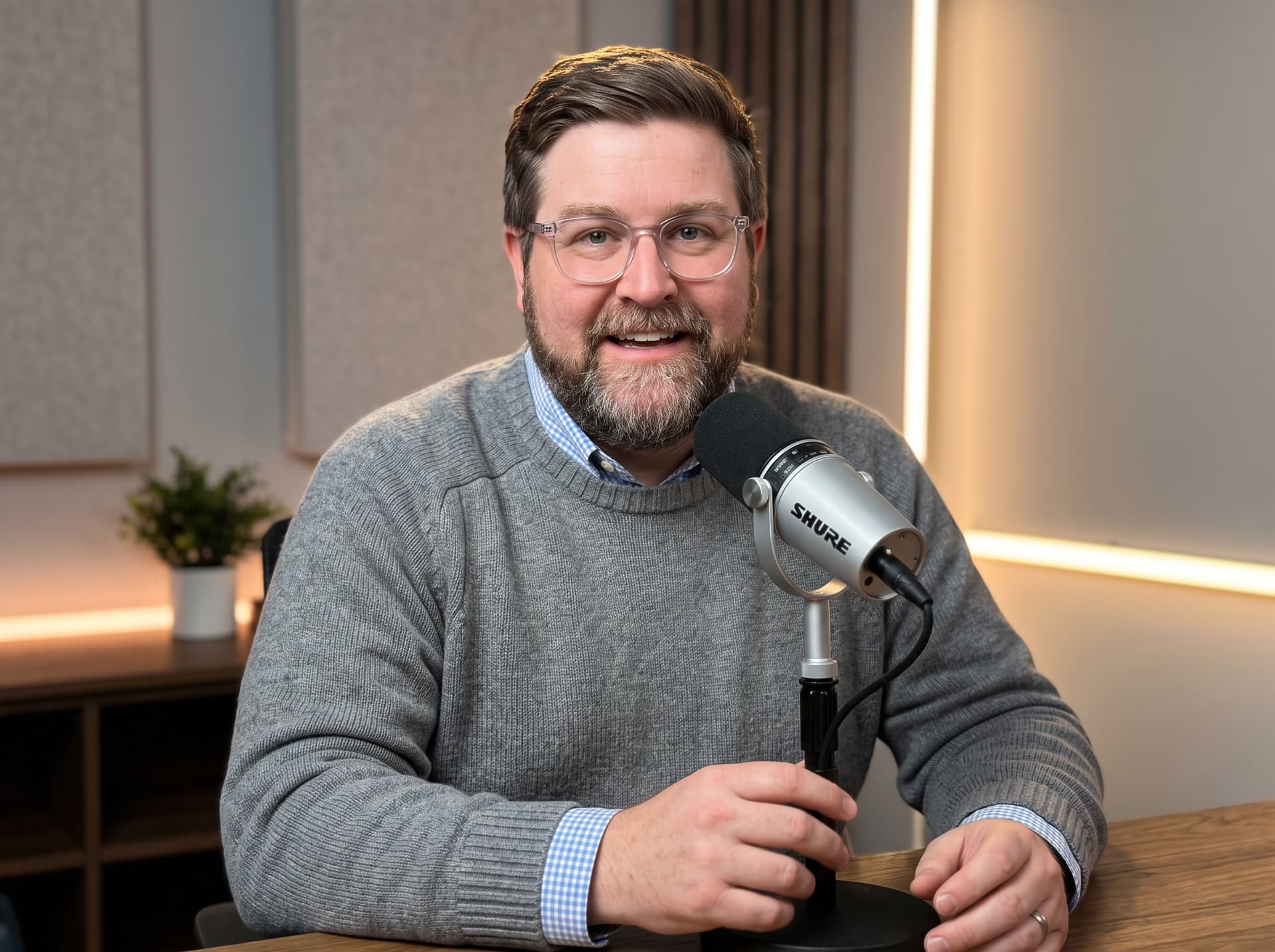 The host of Practical Stoicism recording in his studio
